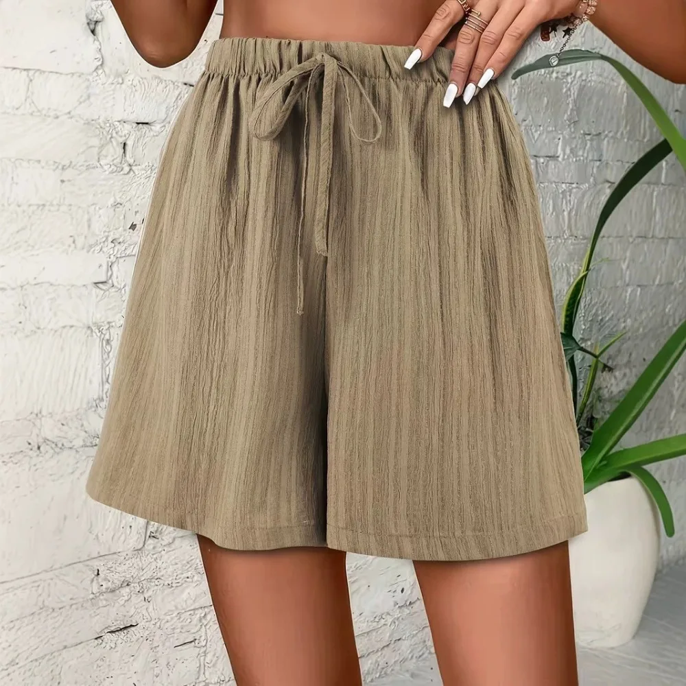 Women Solid Casual Shorts Elastic Waist Drawstring Loose Fit Soft Breathable Flattering Daily Beach Comfy Summer New