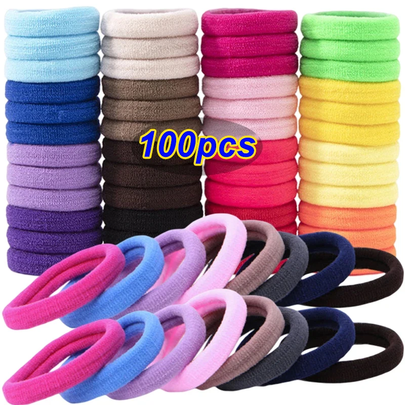 100Pcs Children Girls Basic Hair Bands 2cm Simple Solid Colors Elastic Headband Hair Ropes Ties Hair Accessories Ponytail Holder