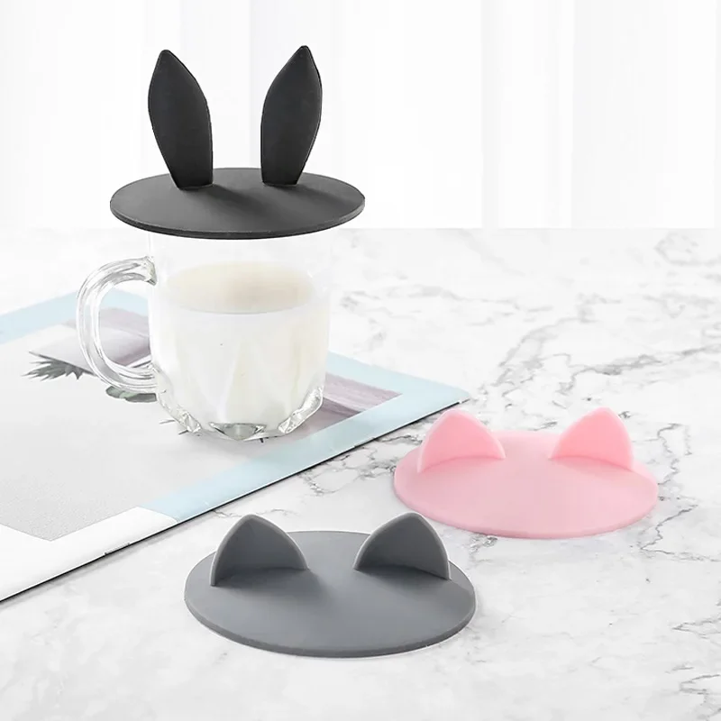 1PCS Cute Lovley Mug Cup Cover Silicone Anti-dust Leakproof Coffee Milk Water Lid Cat Rabbit Ears Cap Airtight Sealed Cup Cover