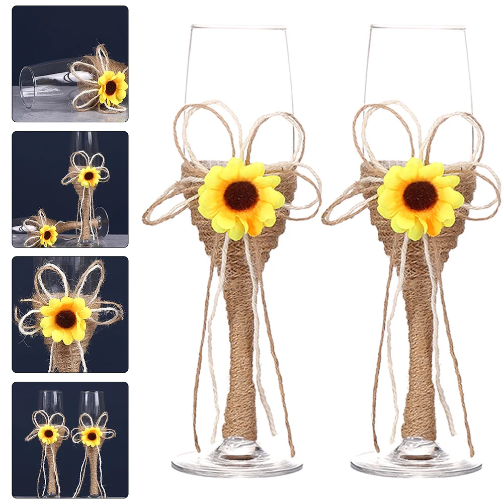 

Delicate Goblets Fancy Glasses Sunflower Design Vintage Glassware Drinking Wedding Toasting Flutes Perfect Gift