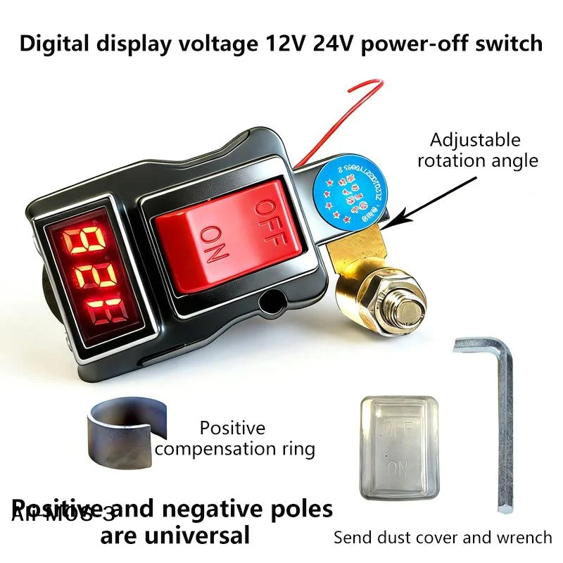 【S】1 Set ﻿Power-Off Switch Equipped With Voltage Digital Display Car Battery Disconnect Switch Can Rotate Disconnect Switch