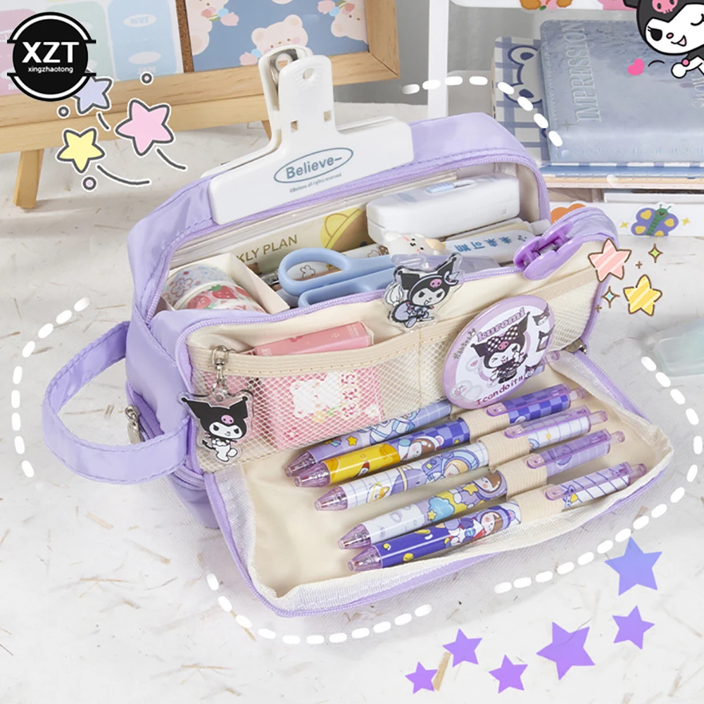Candy color Children Pencil Bags Three-layer Large Capacity Pencil Case Student Teacher Stationery Pen Pencil Ruler Holder