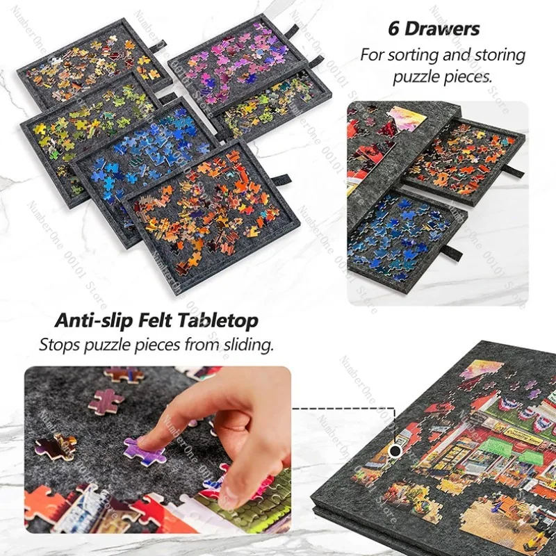 Large Folding Puzzle Table with Adjustable Stand and 6 Storage Drawers Portable Jigsaw Board Sorting Station Foldable Puzzle Pad