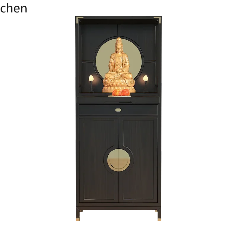 New Chinese Solid Wood Buddhist Shrine Standing Cabinet God of Wealth Guanyin Offering  Household Offering Table Shrine