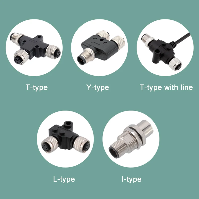 Waterproof M12 3/4/5/8/12 Pin Connector Adapter IP67 1 to 2 Male To Female Y/T/L/-type Plug D-type M12 to M8 B-type Joint Plug