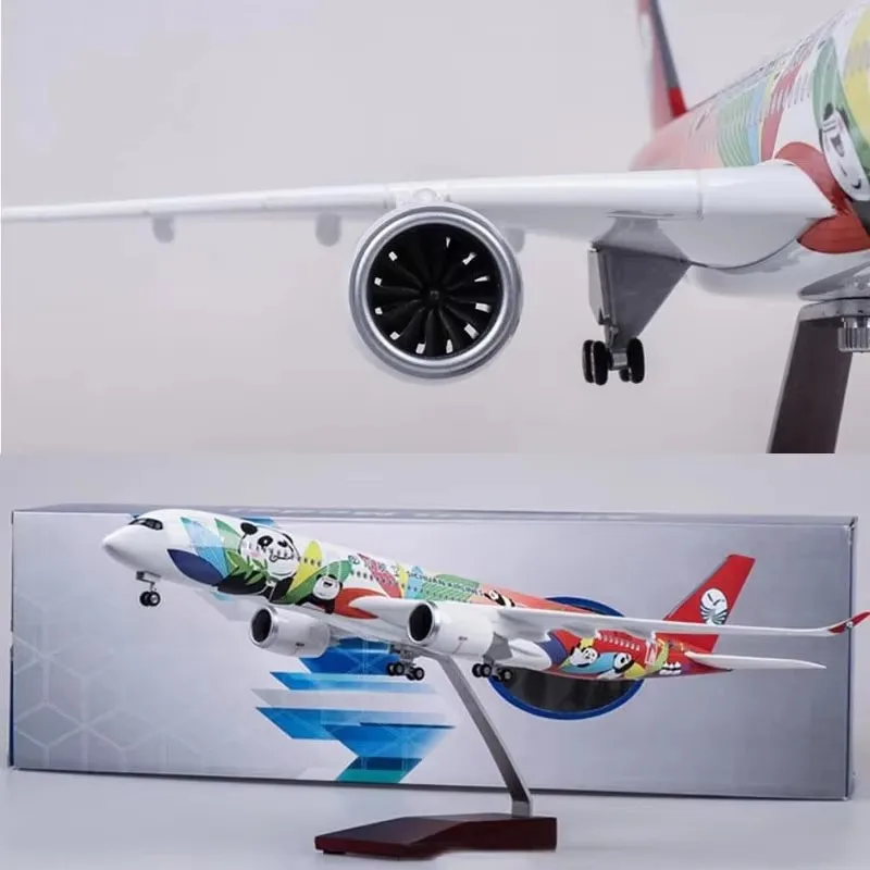 1/142 Scale 47CM  Airline Airbus A350 Sichuan Panda Airplane Model W Light and Wheel Diecast Plastic Resin Plane For Collection