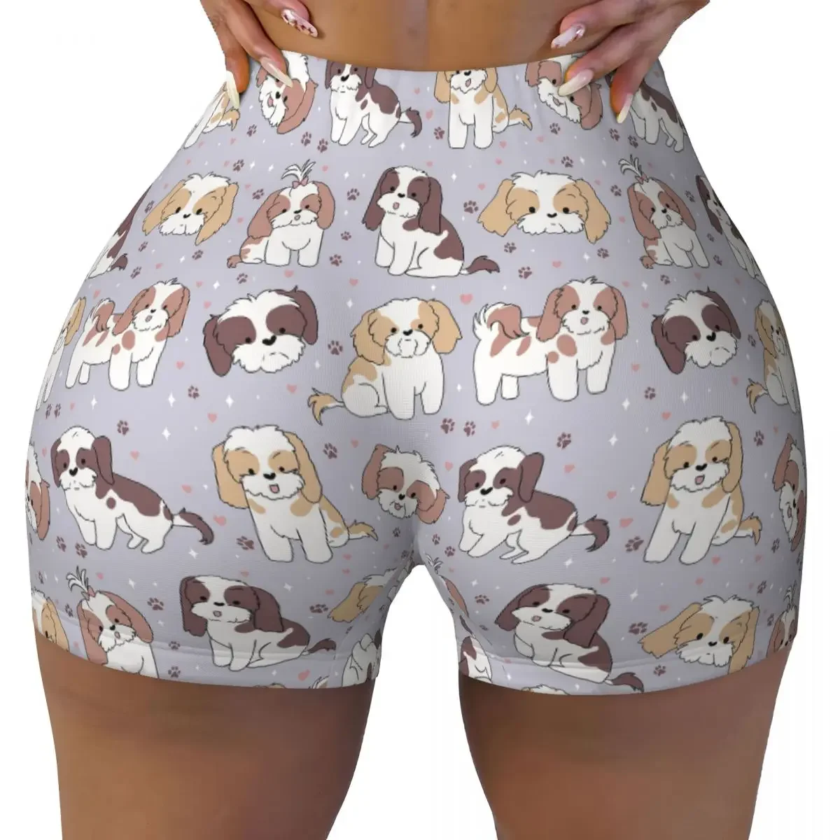 Custom Shih Tzu Dog Yoga Shorts Women Gym Workout Running Athletic Volleyball Biker Shorts