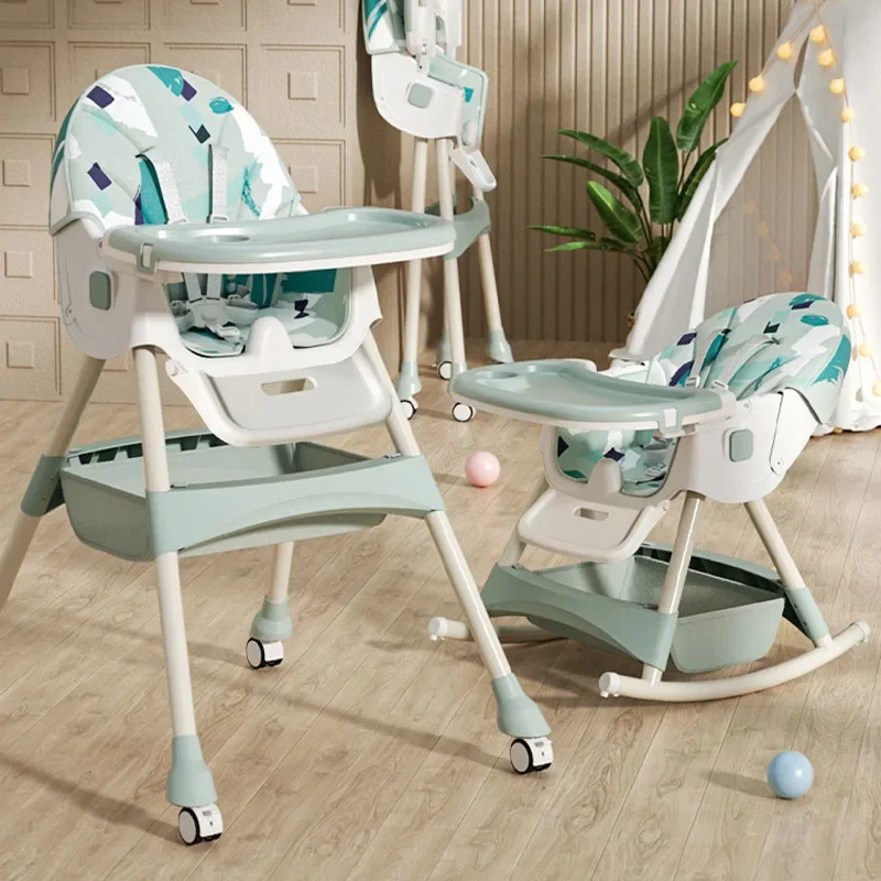 Foldable High Feeding Chair Household Portable Multifunctional Children\'s Dining Table and Chair Rocking Chair Baby Dining Chair