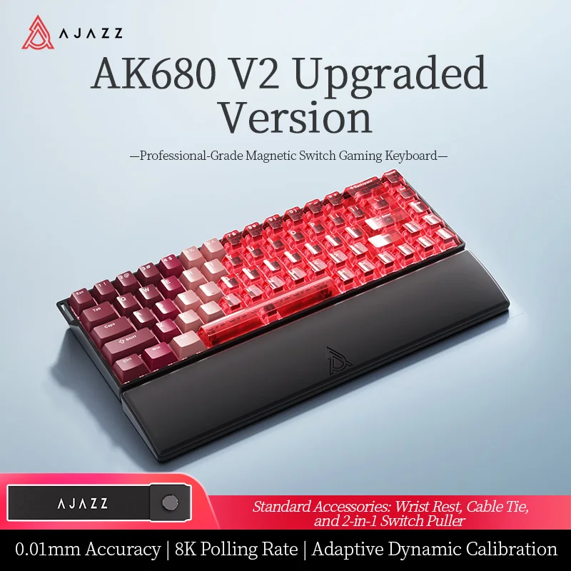 AK680 V2 mechanisch toetsenbord met magnetische schakelaar, aluminium plaat voor stabiel typen, Music Sync 2.0 RGB-verlichting, hoogfrequente Esports-chip, compact bedraad toetsenbord met 68 toetsen