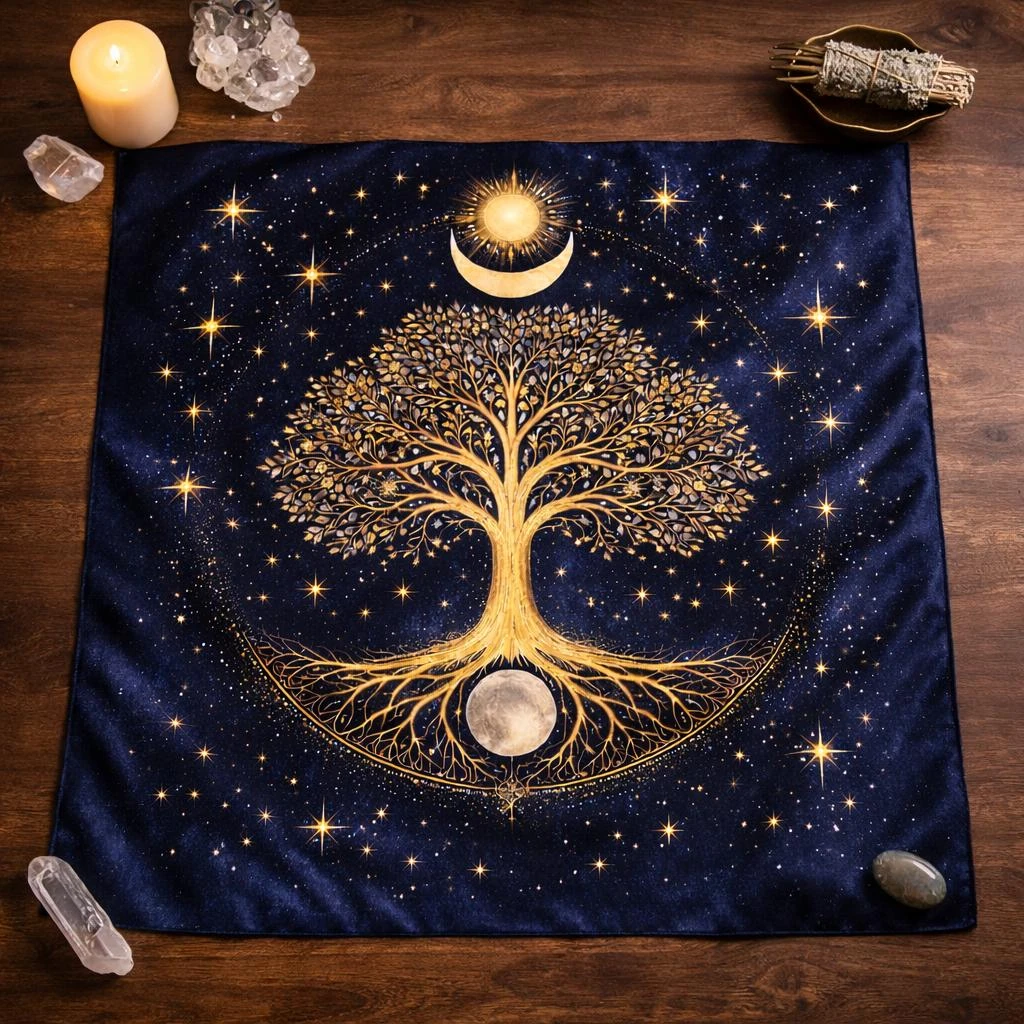 50/75/110/137cm Tree of Life Sun Moon Tarot Altar Cloth Celestial Divination Mat Boho Spiritual Tablecloth Flat Print Tarot Mat