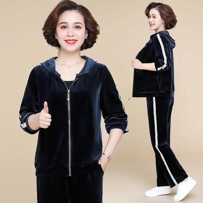 2022 New Elastic Waist Sportswear Suit Female Fashion Middle-Aged And Elderly Mothers Spring Autumn Two Piece Set Women Elegant