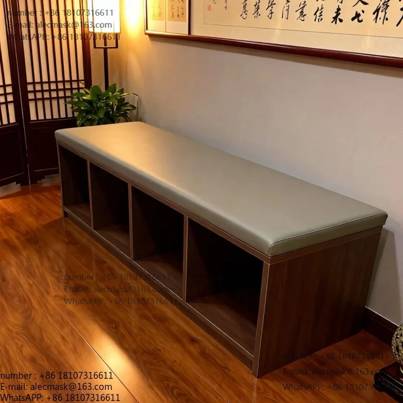 

Fully equipped walnut-colored solid wood shoe changing stool, storage stool, simple and modern store entrance mechanism, seated