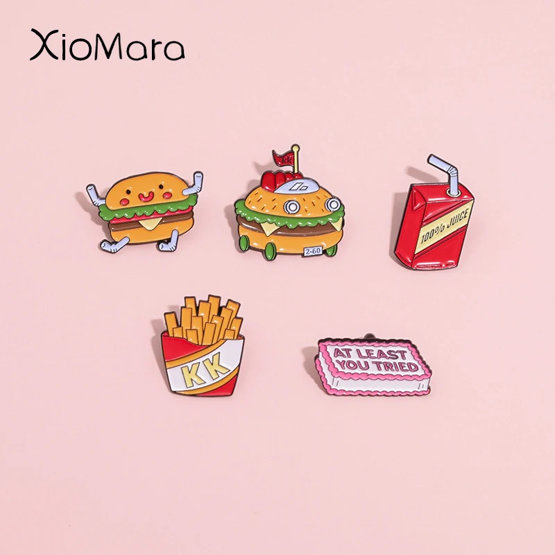 At Least You Tried Cake Dessert Enamel Pins Fun Burger And French Fries Brooches Lapel Badges Jewelry Gift For Foodie Friend