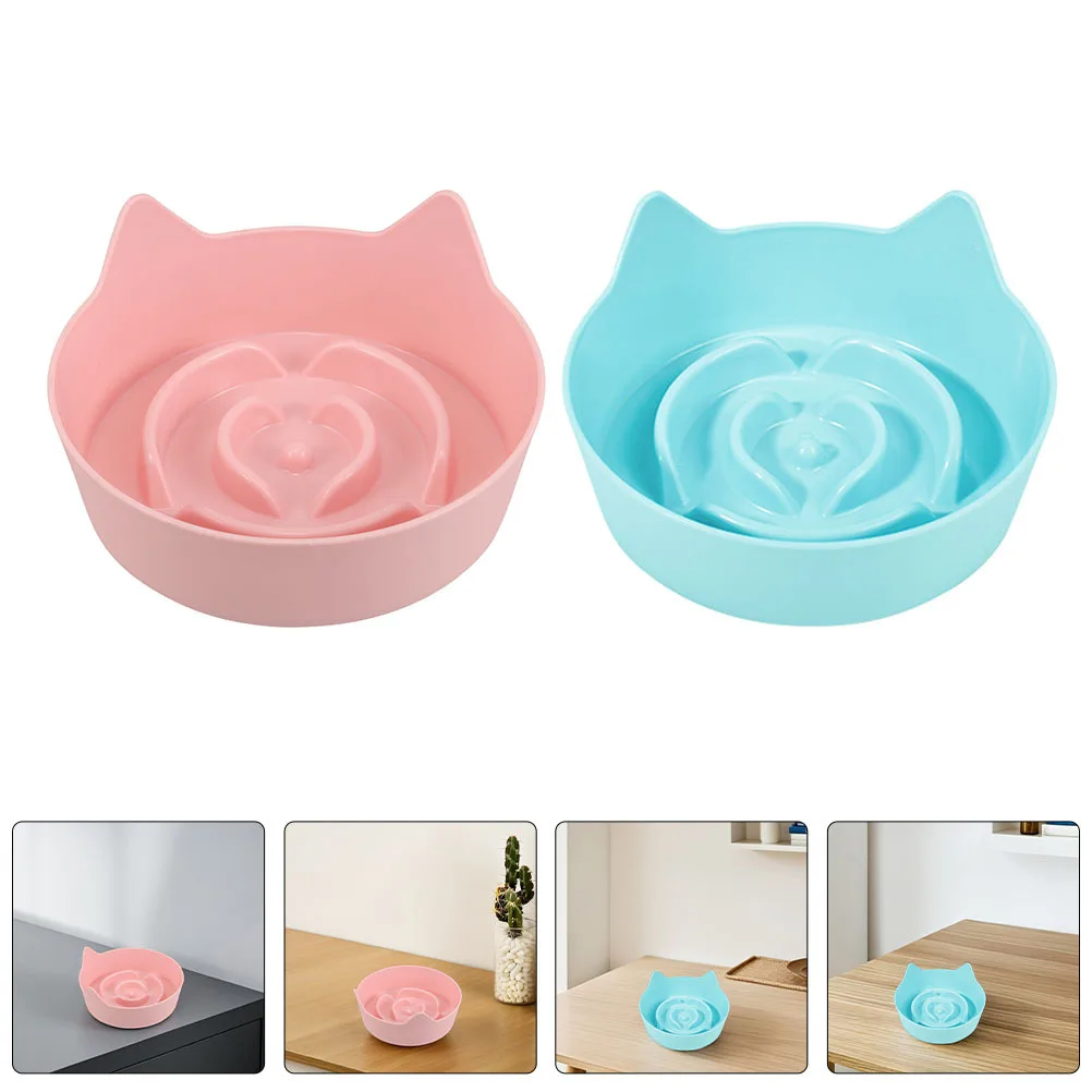 

2Pcs Cat Feeding Bowl with Adorable Cat Ear Shape Anti-Slip Bottom Slow for Cats Vibrant Candy-Colored Pet Food