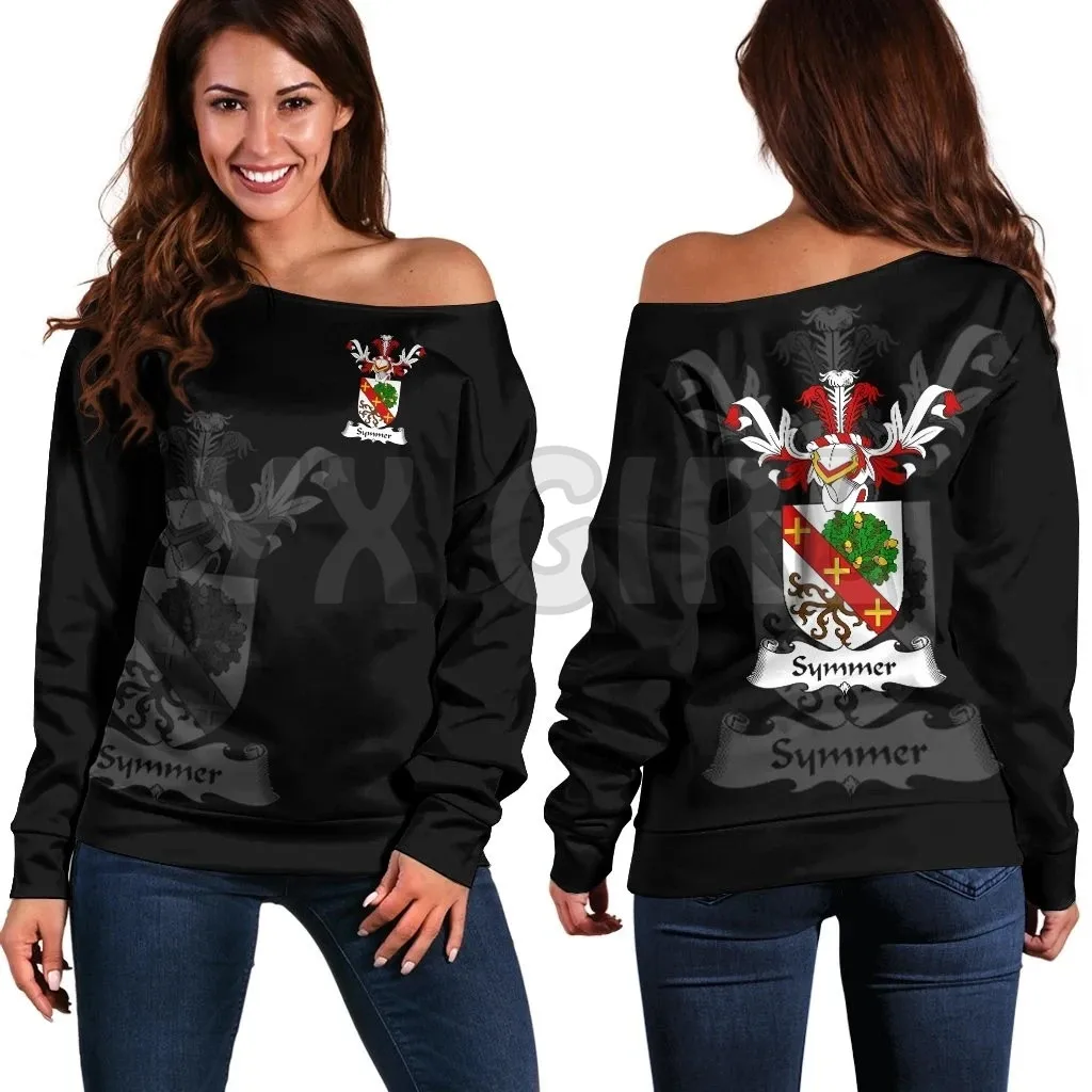 YX GIRL Wise Family Crest Women's Off Shoulder Sweater  3D Printed Novelty Women Casual Long Sleeve Sweater Pullover