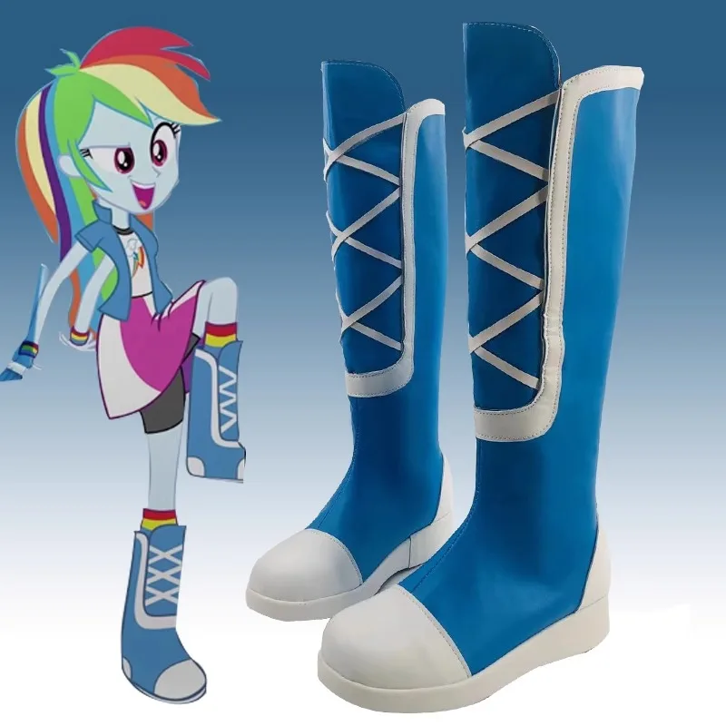 Equestria Girls Rainbow Dash Cosplay Costume Shoes Handmade Blue Faux Leather Boots