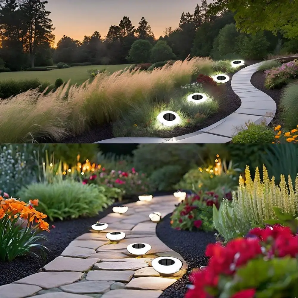 Водонепроницаемый наземный светильник, палубные светильники, округлость, теплый/белый/солнечный светильник для газона, 14 светодиодов, солнечный подземный светильник на солнечной энергии