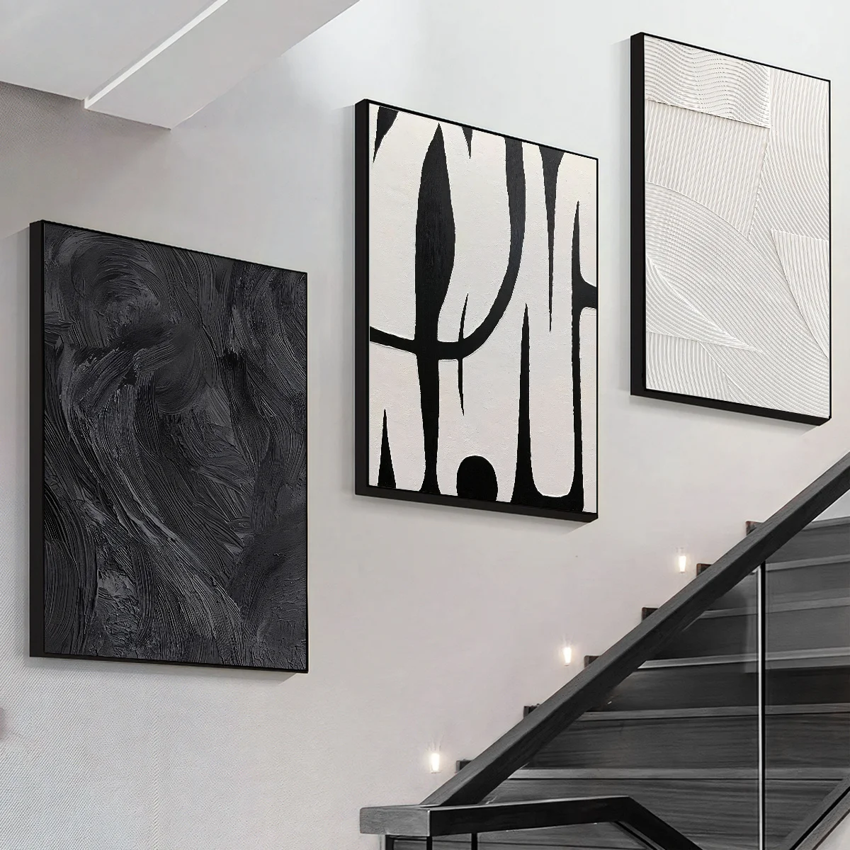 3pcs Abstract Black and White Canvas Wall Art Set Posters, Texture Paintings, Ideal Gift for Room Decoration