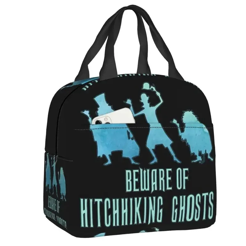 Beware Of Hitchhiking Ghosts Insulated Lunch Bag for School Office Haunted Mansion Resuable Cooler Thermal Lunch Box Children