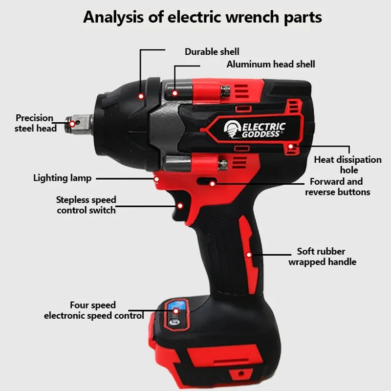 DTW700 1800 N.m Brushless Impact Driver 7200rpm 1/2 Inch Cordless Electric Wrench LED Display Power Tool For Makita 18V Battery