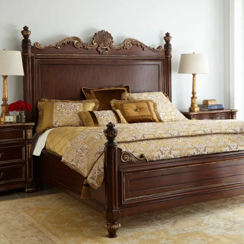 Solid Wood Bed Hotel Villa Model Room Double King Size Bed