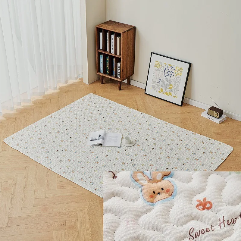 Silicone Non-Slip Home Decor Carpets Printed Cartoon Bunny Floor Mat Washable Cotton Quilted Seat Cushion Dustproof Footpad