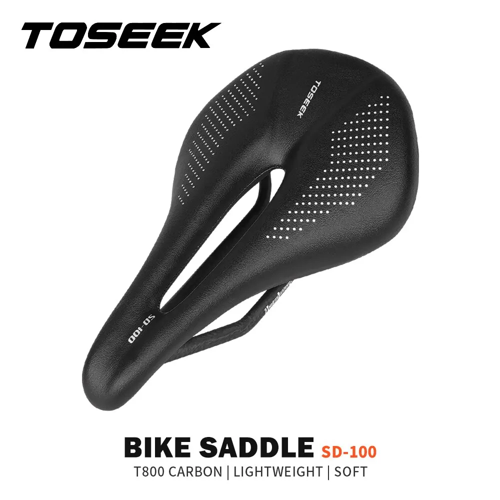 TOSEEK Full Carbon Saddle MTB/Road 143/155MM Bike Saddle Super Light Leather Carbon Cushions 135g Carbon Rails Bicycle Seat