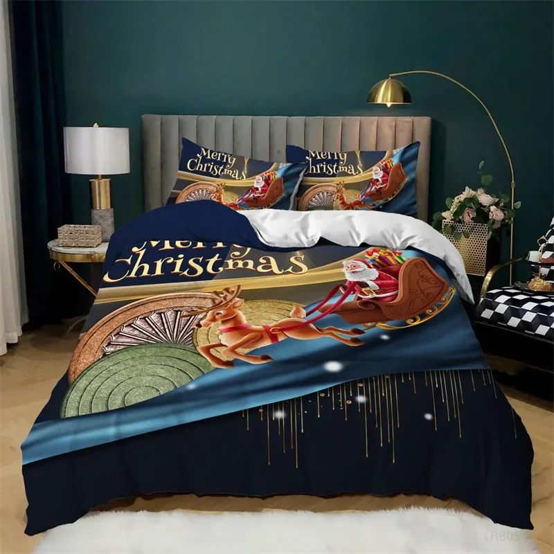 Cartoon Santa Claus Duvet Cover Merry Christmas Bedding Set Microfiber Feather Comforter Cover Full King For Kids Teen Bedroom