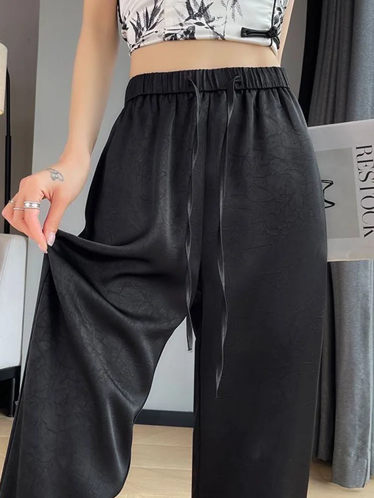 Korean Fashion High Waist Thin Wide Leg Women Summer Office Lady Solid Color Straight All-match Casual Pants Trousers Clothes