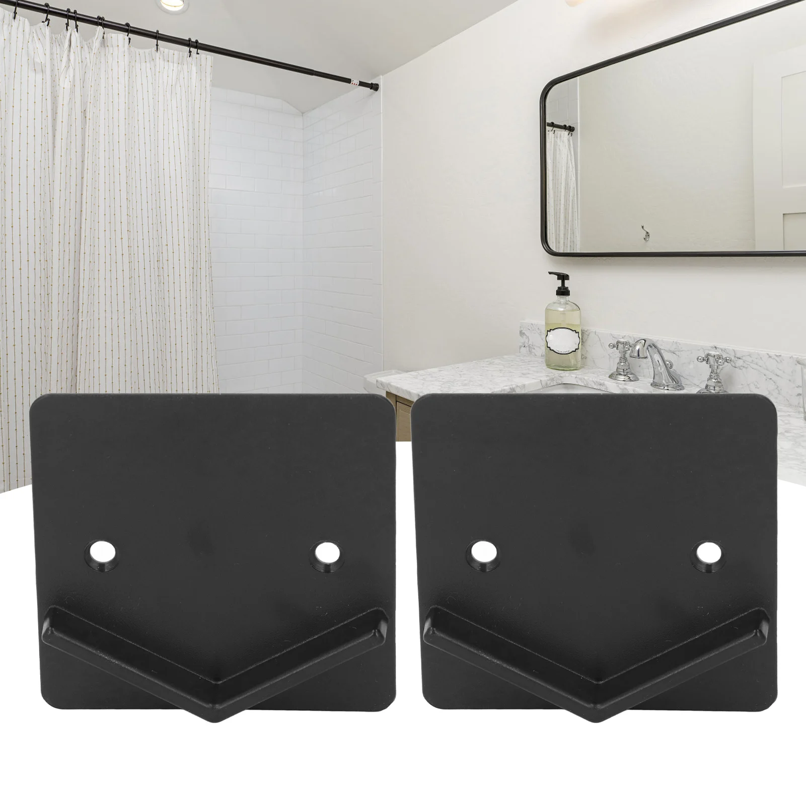 

2Pcs Shower Curtain Rod Wall Holder Shower Curtain Rod Holder Square End Wall Mount Retainer Bathroom Accessories
