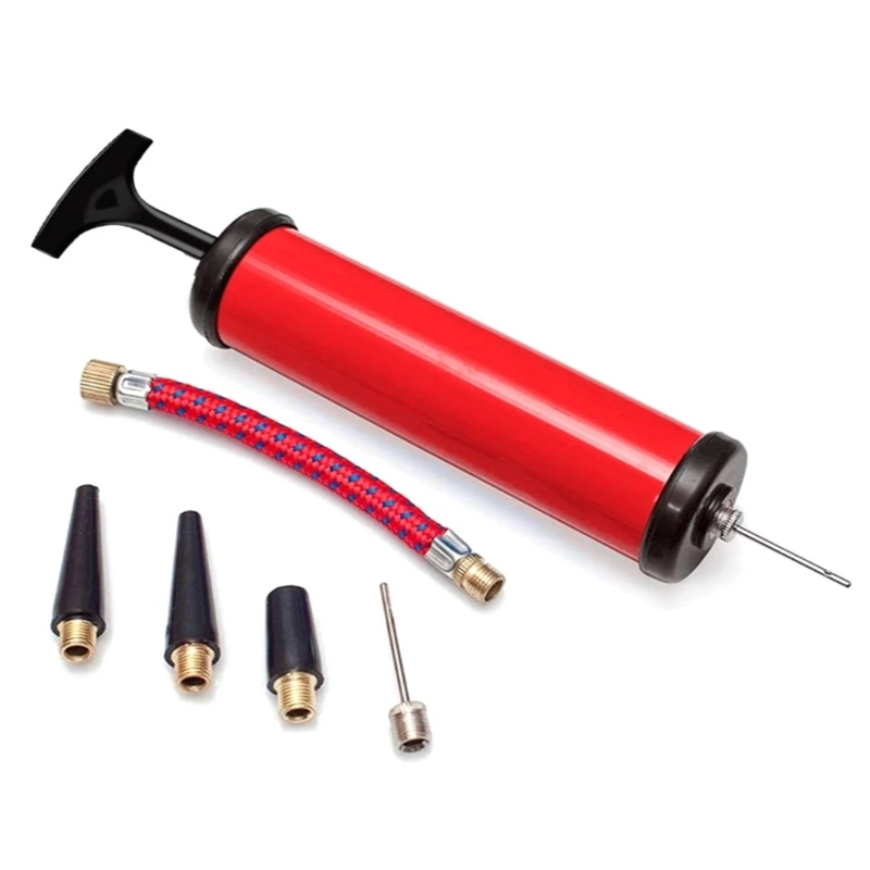 Sports Pumps With 5 Needle, Nozzle, Extension Hoses Push & Pulls Inflator System For Volleyballs, Basketball, Football