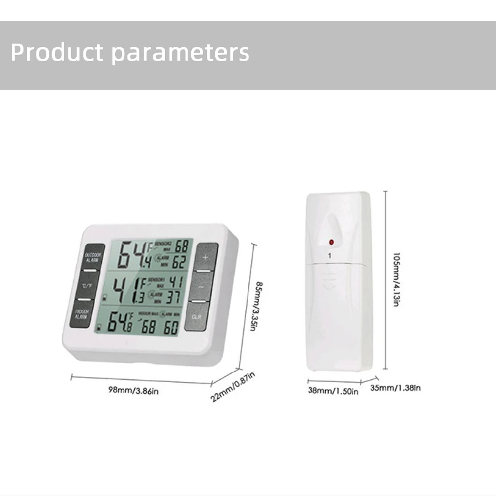 Wireless digital refrigerator alarm thermometer refrigerator home indoor outdoor sensor thermometer clock battery powered