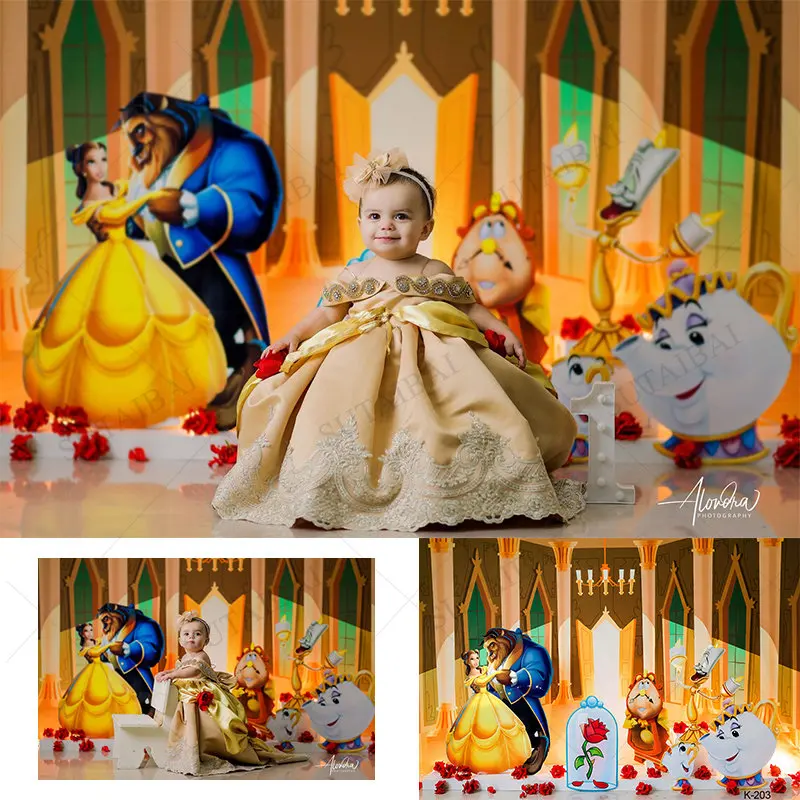 

Disney Princess Wedding Castle Dreamy Rose Belle Beauty and The Beast Backdrop Girls Bkids Irthday Party Baby Shower Banner