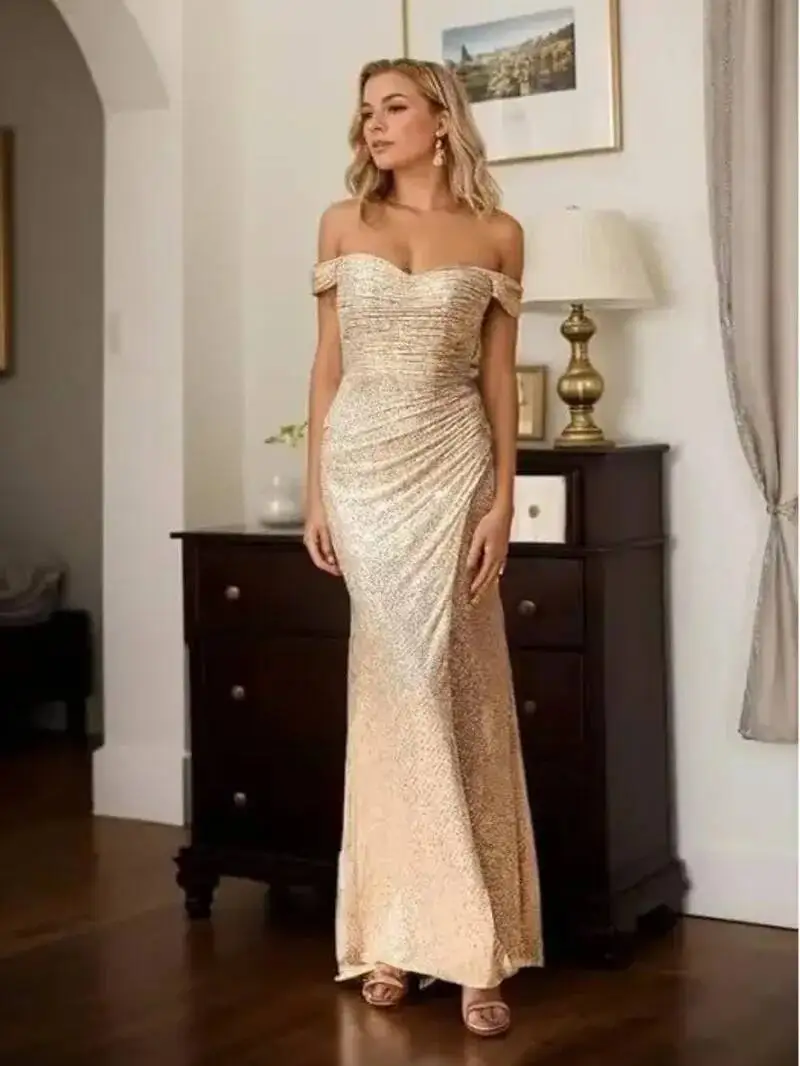 Sexy Side Slit Ballgown Shiny Sequ Women's Dress Independent Station Polyester Borderless Flashing Lightweight Fashion AJK8