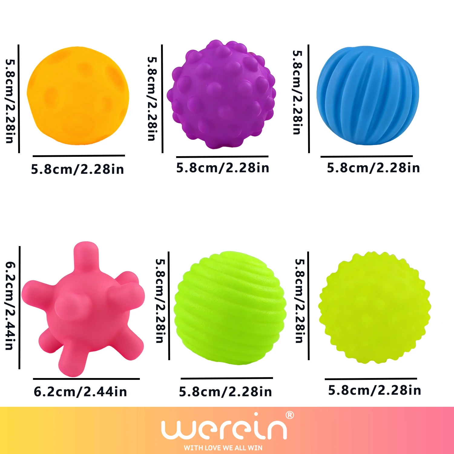 6PCS Textured Sensory Balls for Babies, Soft Squeeze Massage Balls, Teething & Bath Toys for Toddlers, Early Development Tactile