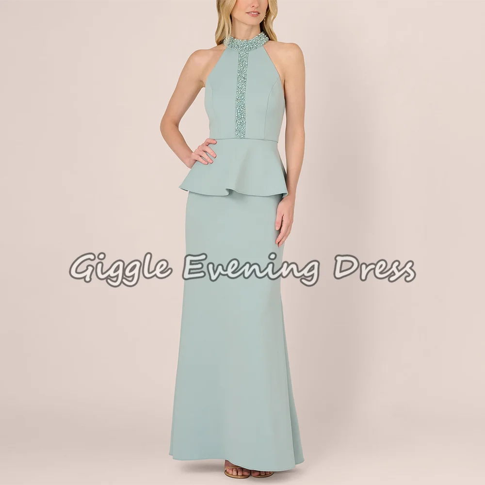Elegant Pearl Halter Crepe Evening Dresses Bespoke Occasion Dresses Fashion Sizes Available Modern Style Long Prom Party Gown