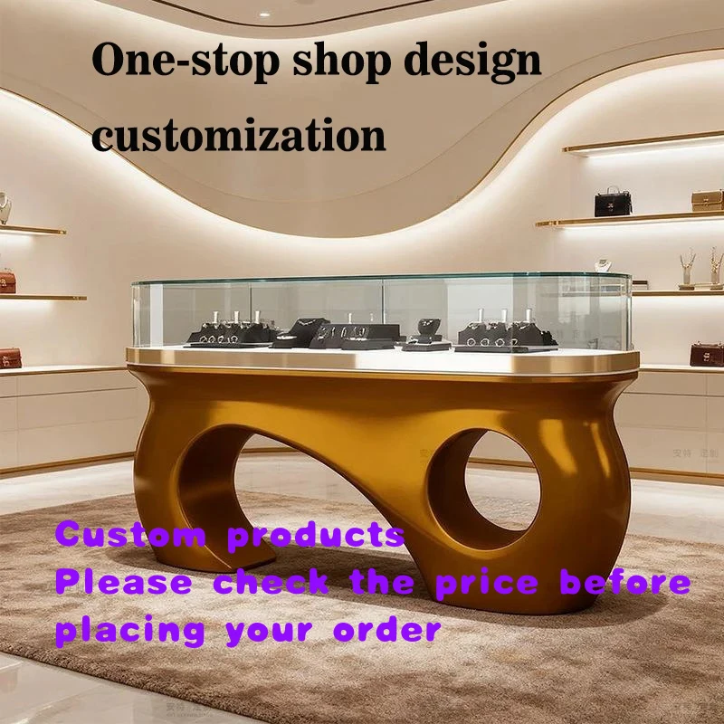 custom.RZLuxurious New Fashion Jewelry Display Cabinet Elegant curved glass cabinet Suitable stores One-stop custom jewelry