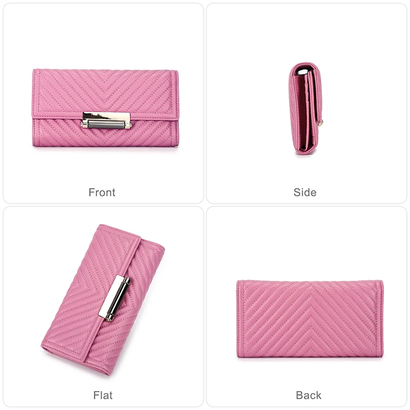 Contact\'S Women Wallet 100% Genuine Leather Long Wallets RFID Blocking Red Coin Purse Card Holder Pink Handbag For Ladies