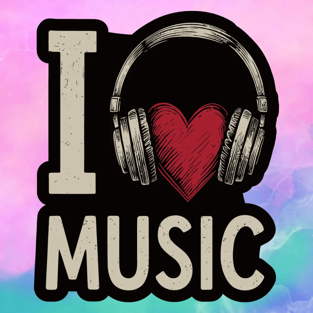 1pc I love MUSIC earphones, suitable for expressing love for music stickers, suitable for decorating laptops, water bottles, etc