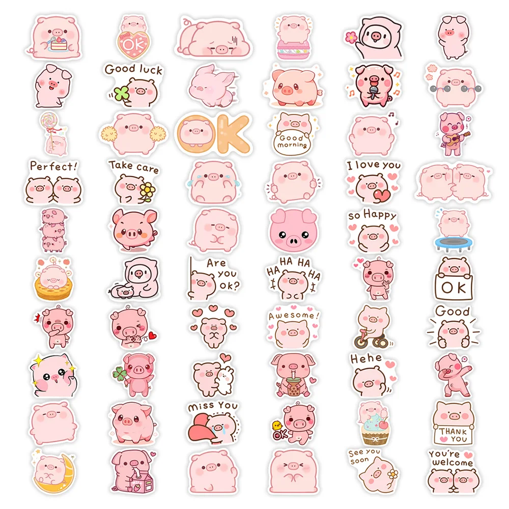 Cute Cartoon Pink Pig Stickers Funny Kawaii DIY Gift Kids Toy Waterproof Graffiti Decal for Laptop Phone Luggage Decorative