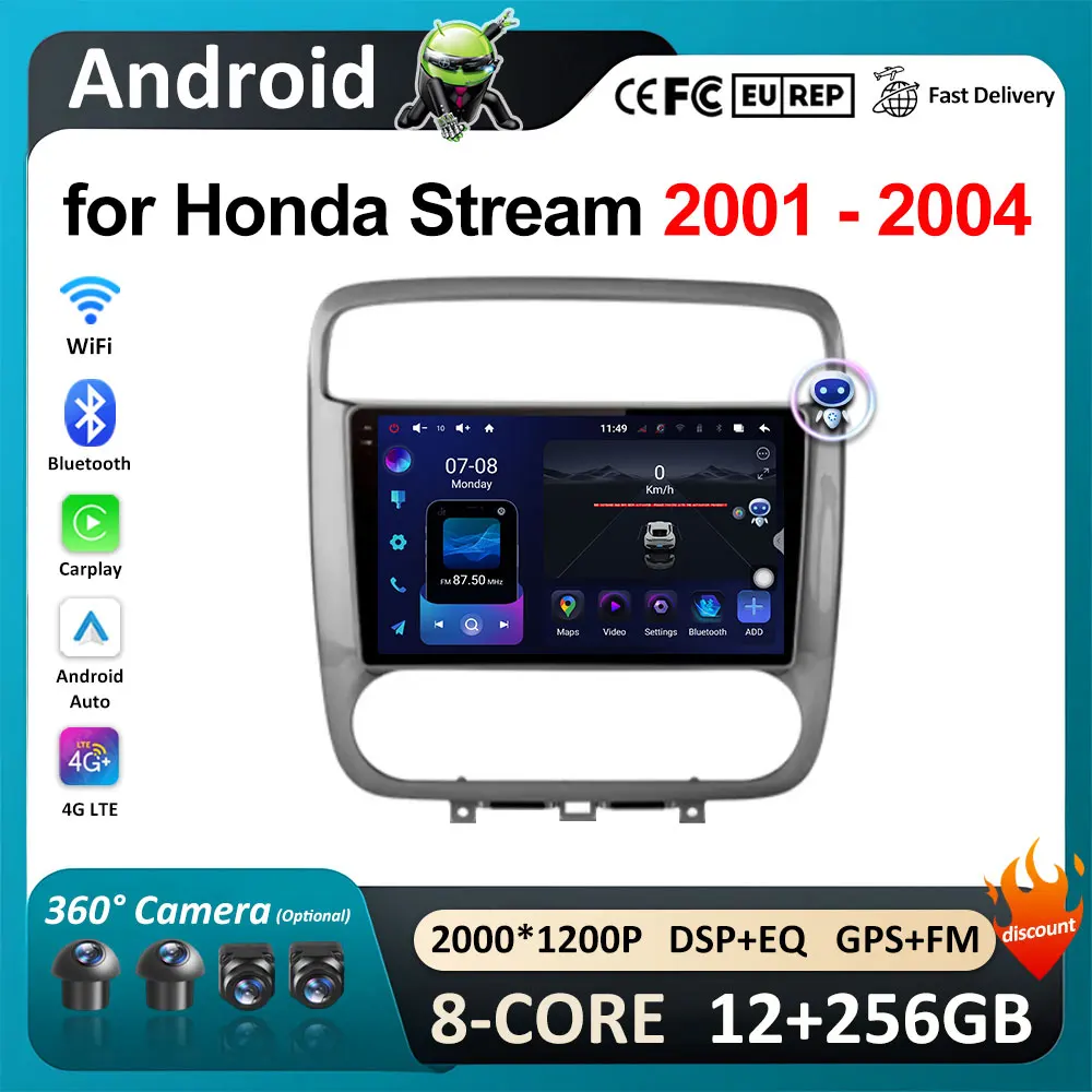 

Carplay беспроводной для Honda Stream 2001 2002 2003 2004 Bluetooth Автомобильный Аудио мультимедийный видеоплеер 9 "GPS-навигация аксессуары