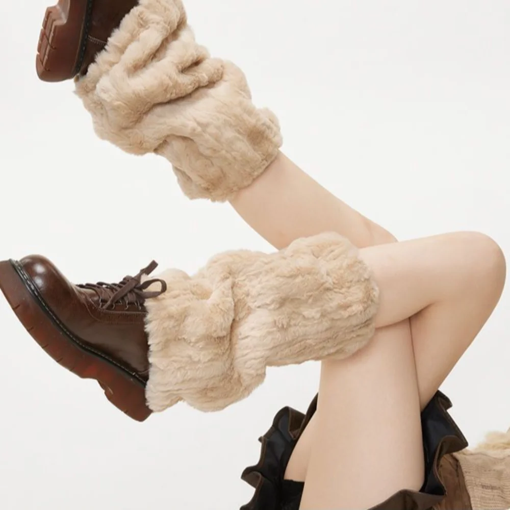 Calentadores de piernas de invierno Y2k, calcetines peludos de felpa para botas, calentador de tobillo suave gótico de Lolita, accesorios de fiesta Harajuku