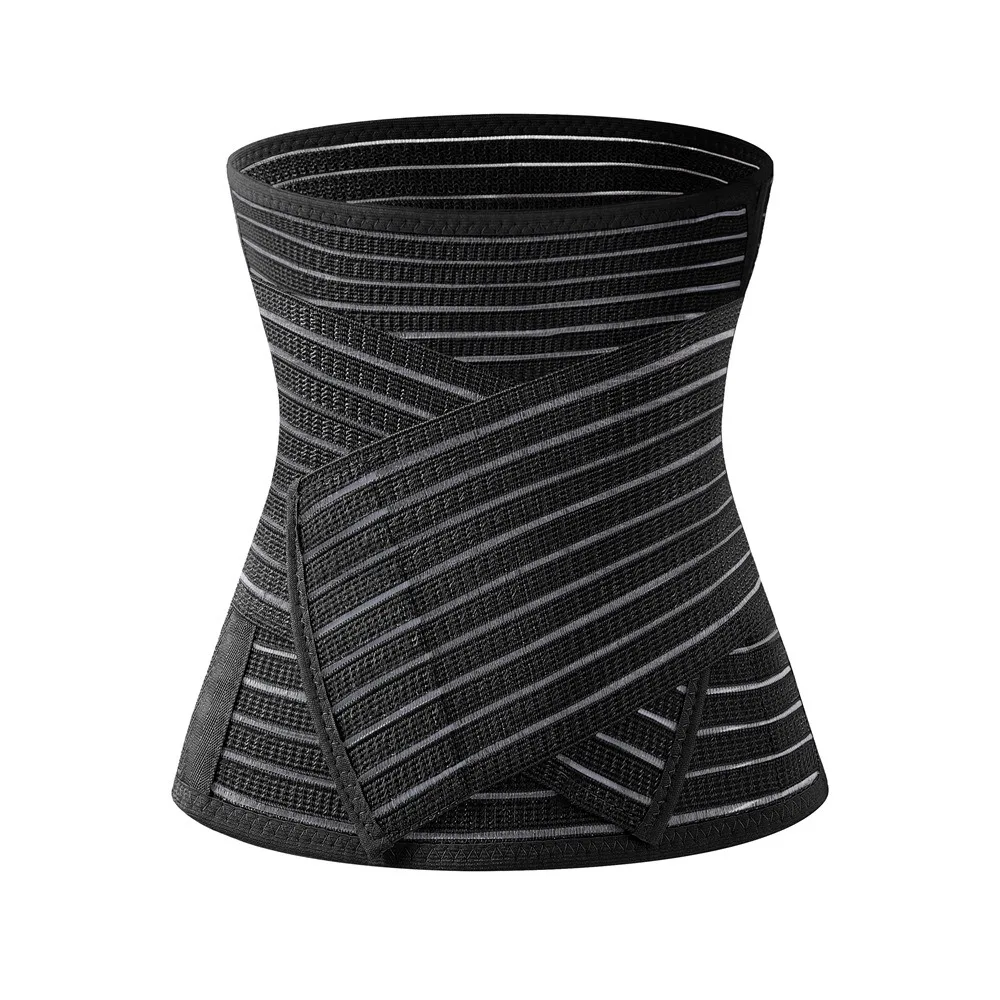 Simple Stripe Tummy Control Shapewear Mesh Postpartum Waist Trainer Shapewear Elastic Corset Solid Abdominal Belt Women