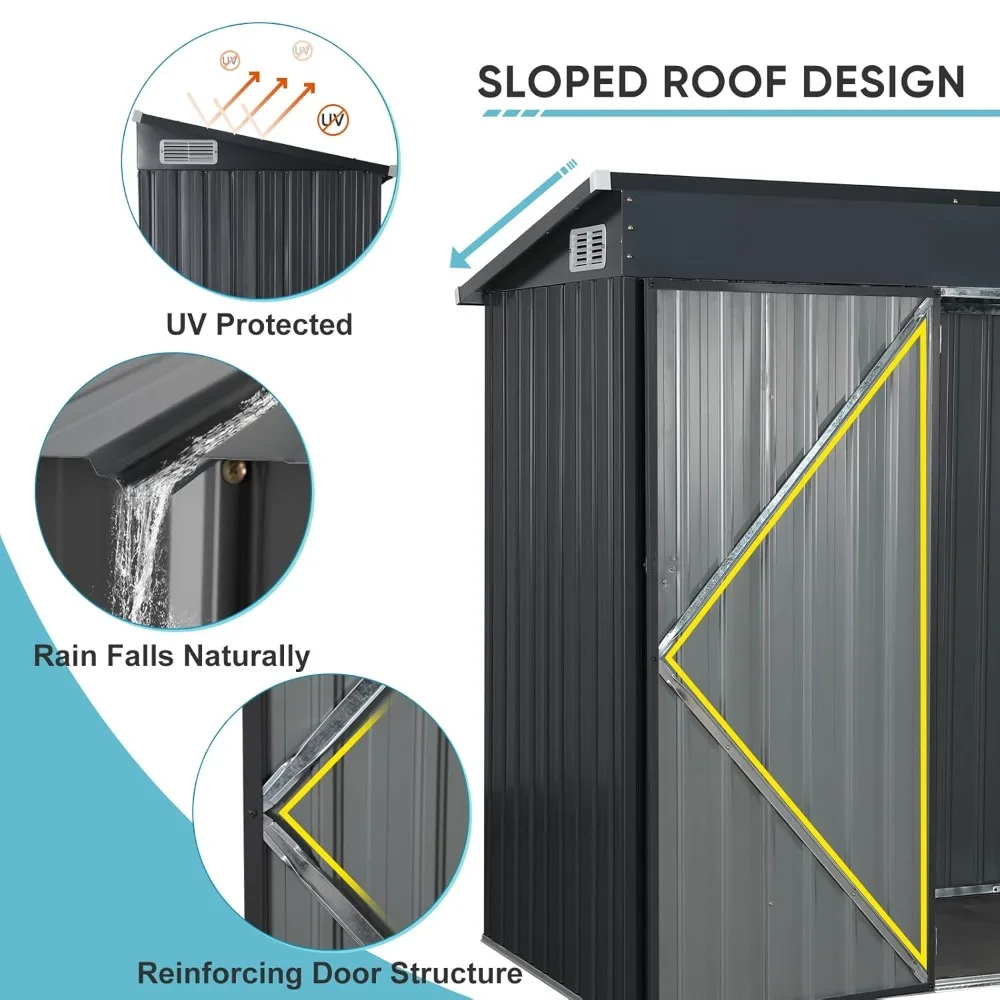 

5'x3' Outdoor Storage Shed, Galvanized Metal Steel Garden Shed W/Lockable Door, Small Waterproof Storage Shed for, Customized