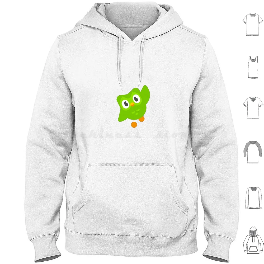 Duolingo Owl Moods Sticker Hoodies Long Sleeve Duolingo Arabic Frensh Meme Owl Spanish English Bilingual Memrise Funny