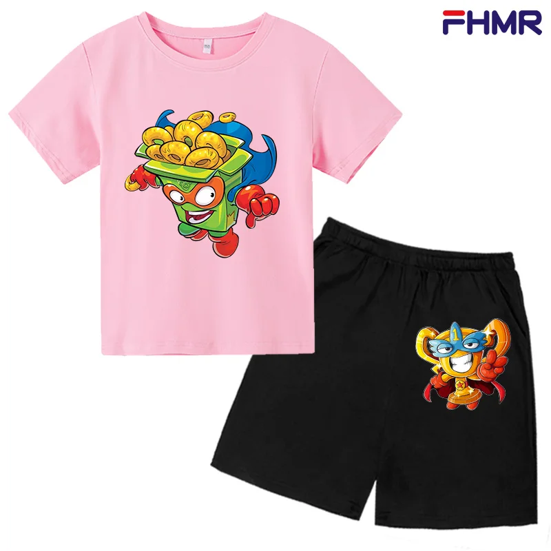 Super Zings Suitable for children Boys Girls 2-12 Year Summer Tops Cotton Tshirt Round Neck Short Sleeve Leisure Cartoon Kid Tee