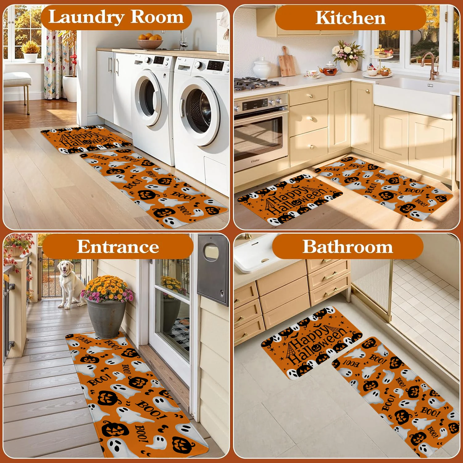 1pc halloween cozinha decoração tapete tapete feliz dia das bruxas fantasma abóbora boo design antiderrapante flanela tapete pé