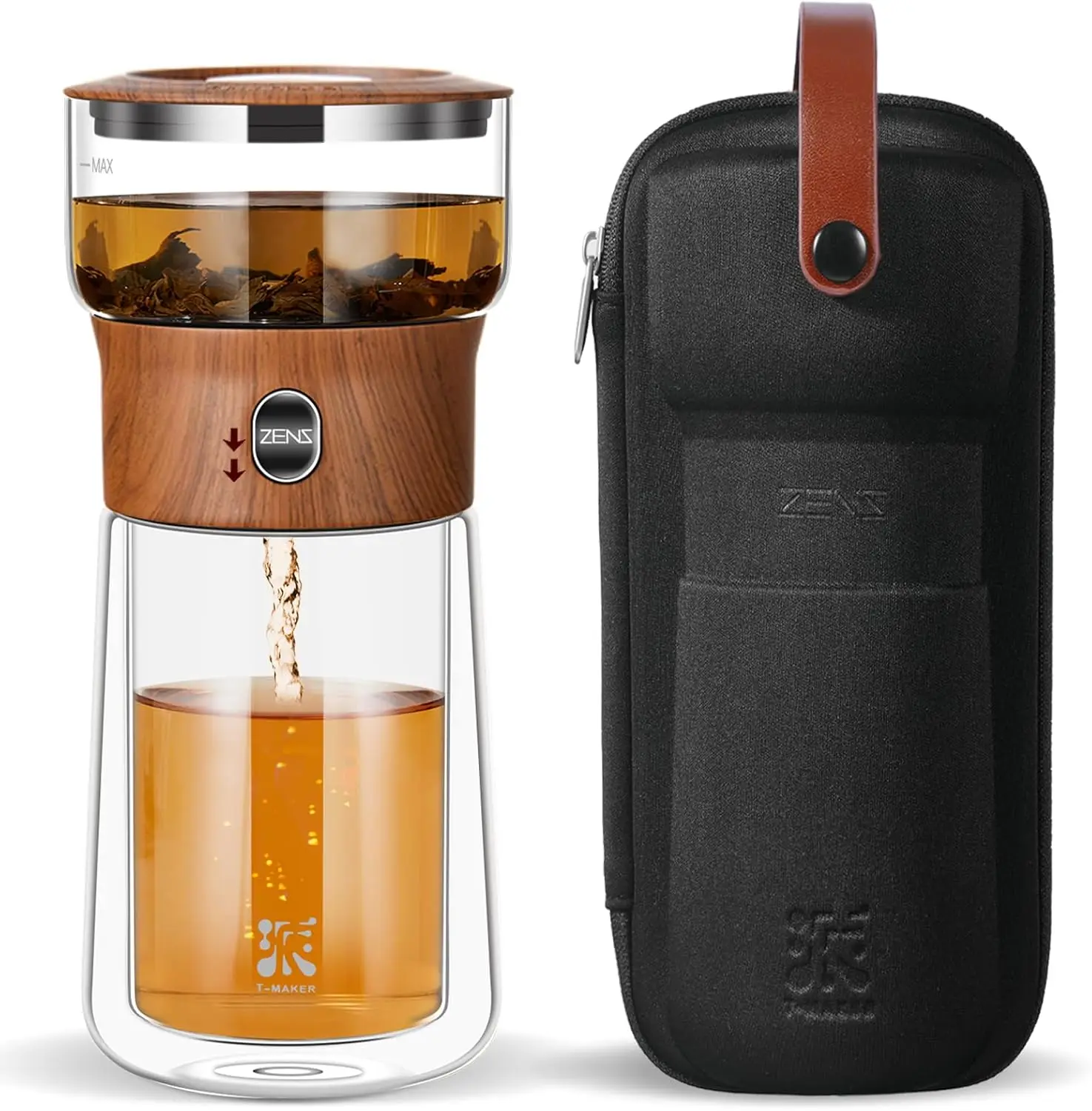 

Modern Glass Infuser Teapot with Insulated Mug and Case, One-Touch Tea Maker for Loose Leaf Tea, Perfect Gift for Tea Lovers