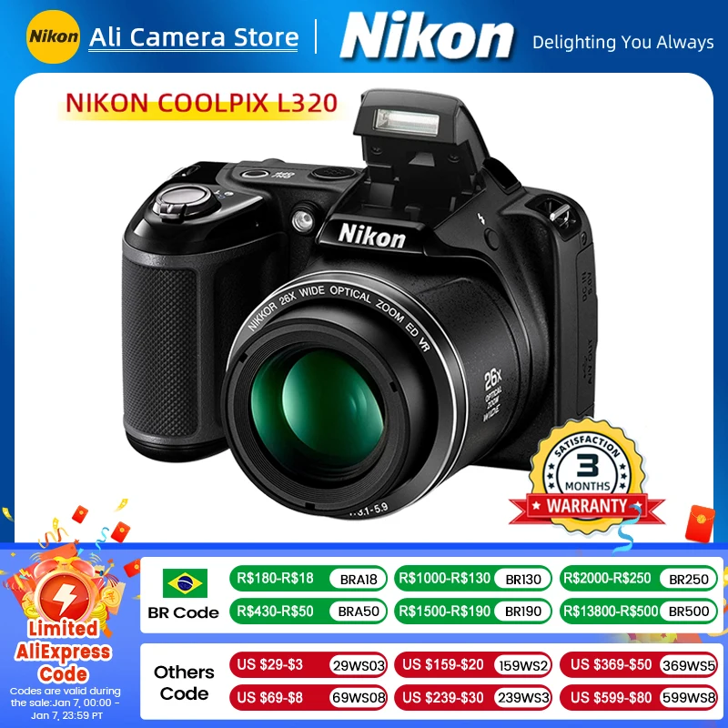 Nikon L320 Digital Camera 26x optical zoom 16.14MP portable telephoto COOLPIX digital camera