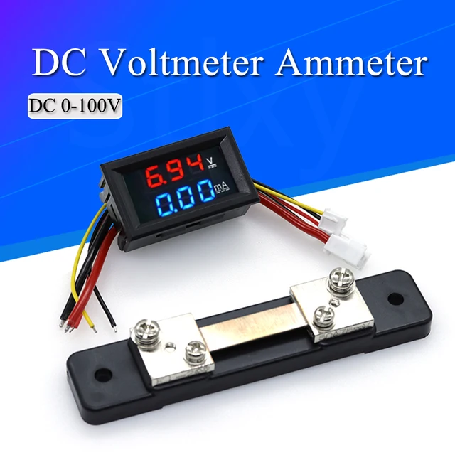 Mini woltomierz cyfrowy amperomierz DC0-100V 50A 100A Panel Amp Volt miernik napięcia prądu Tester niebieski czerwony podwójny wyświetlacz LED